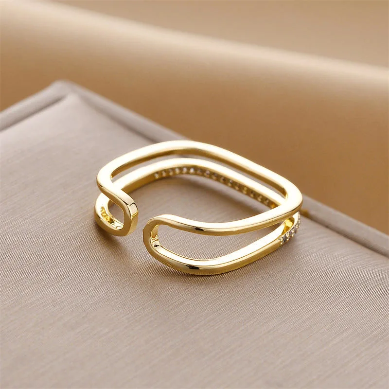 Korean Pearl Multi-Layer Ring Geometric Crown Four Leaf Clover Ring
