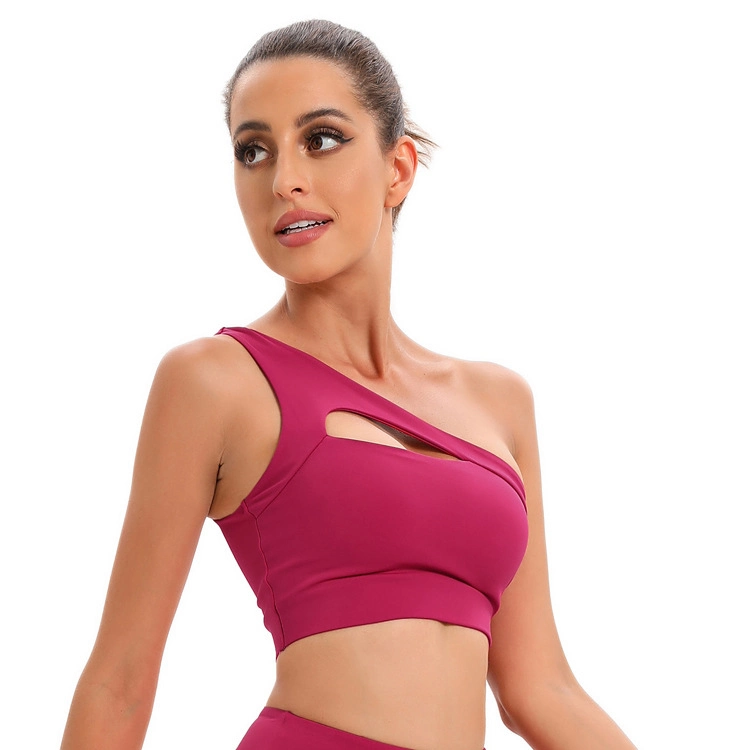 Une épaule Sports Bra Sexy Cute salle de gym de l'entraînement yoga haut rembourré Vêtements Fitness Post-Surgery amovible sans fil