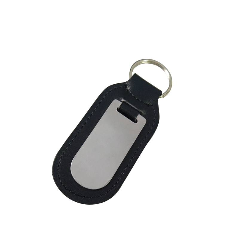 Customized Leather Keychain with Stainless Steel Plate (Ele-K050)