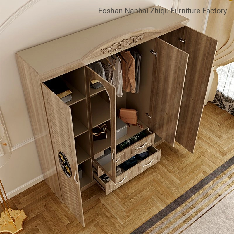 Armoire de chambre moderne avec placard à vêtements spacieux de 2000 mm de long et 4 portes, dotée d'un miroir.