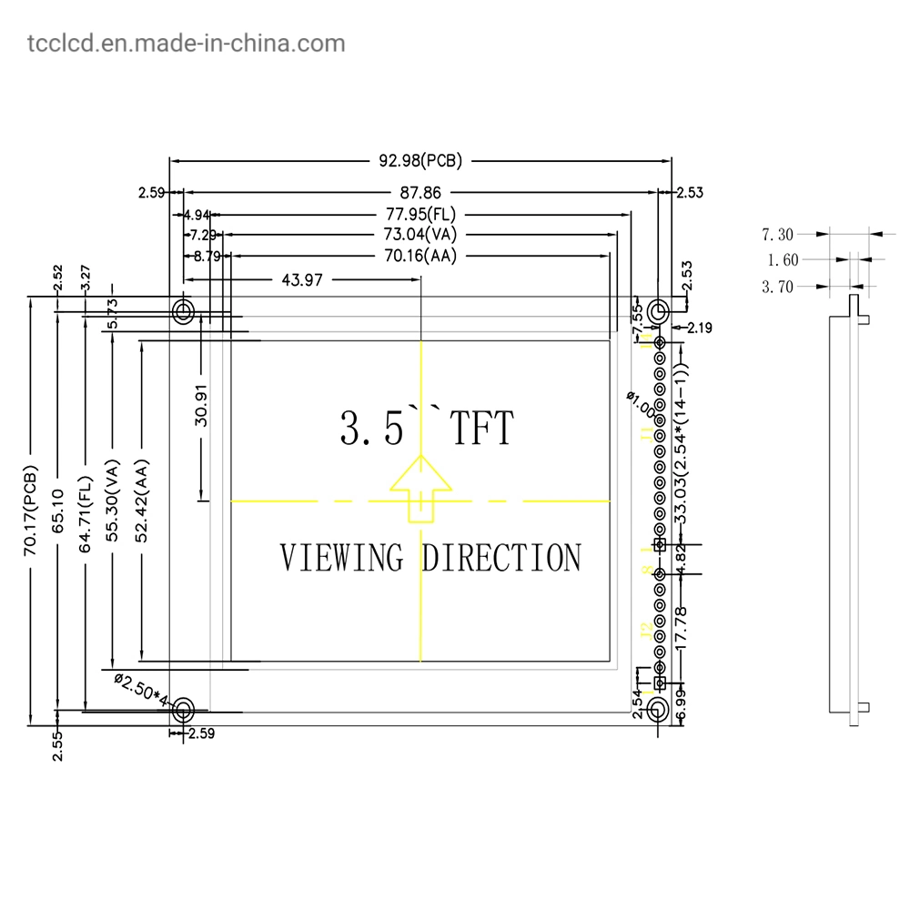 3,5 Zoll 320X240 Tc76680 Controller SPI Interface TFT Farb-LCD Optionaler Touchscreen Anzeigen