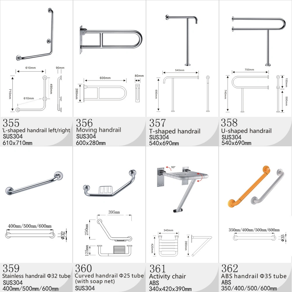 Stainless Steel Edge to Edge Line Shape Nylon Rab Grab Bar for The Bathroom Shower, Dress Room