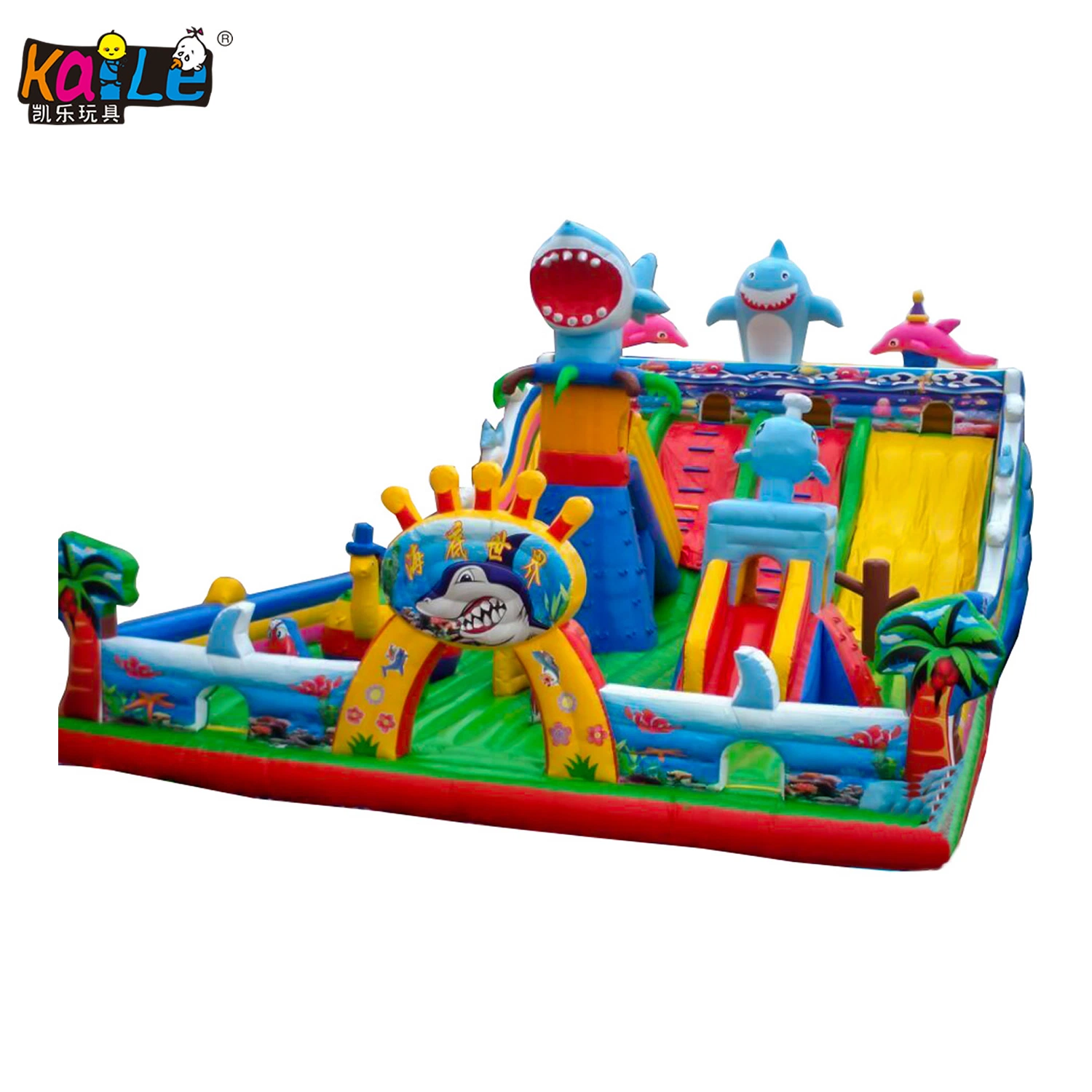 Hot Vergnügungspark Ocean Shark Jumping Animal Castle Combo Spielzeug Aufblasbarer Bouncer