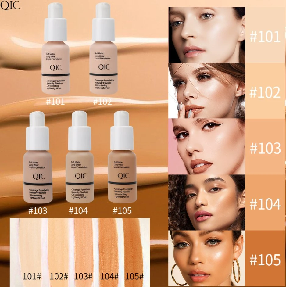 Online Оптовая продажа в наличии 5-цветной Liquid Foundation Matte Oil Control Полный охват Концеерский крем длительный срок водонепроницаемый безупречный жидкий фундамент