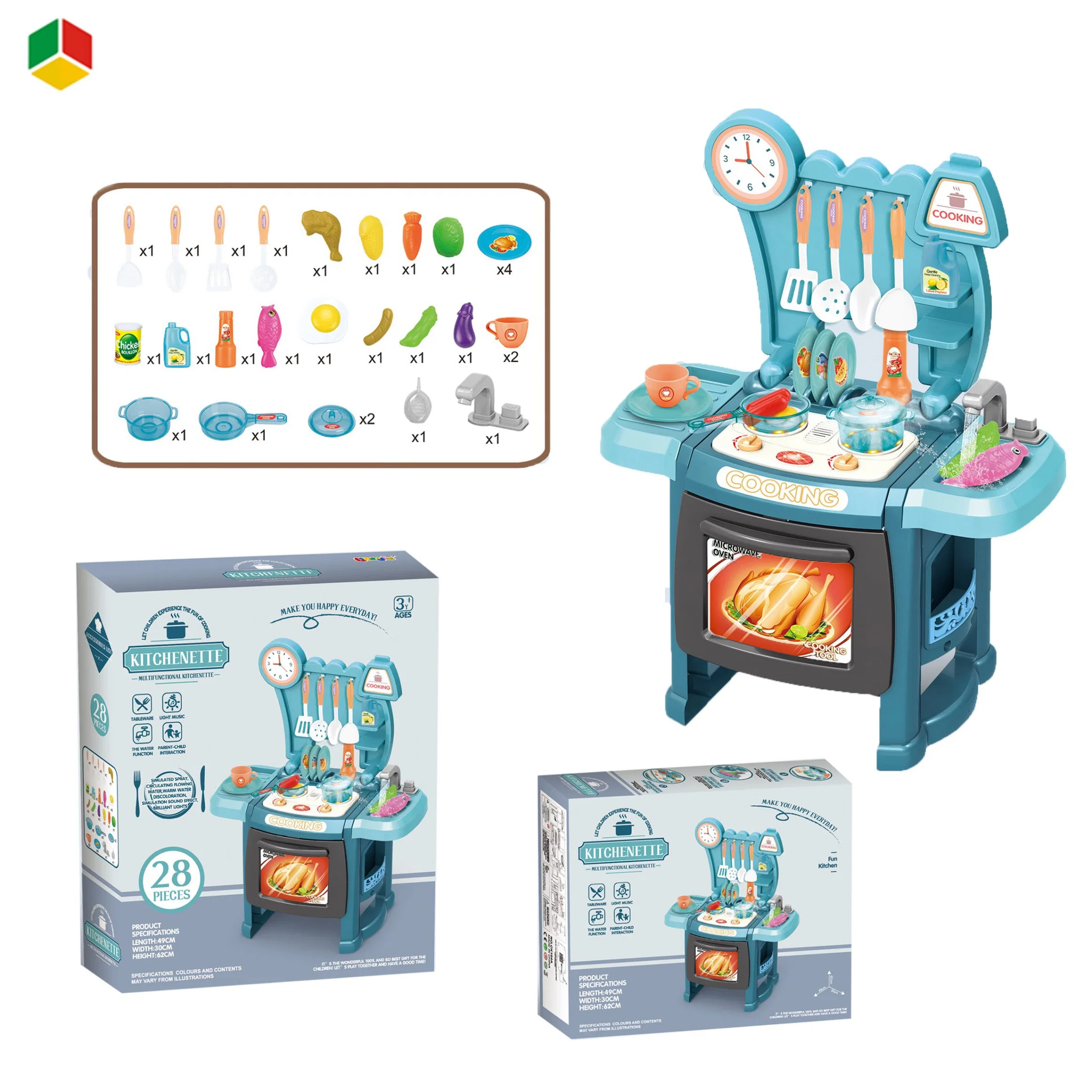 QS Kids Educational Pretend Play House Kitchen Set Role Learning Plastic Children Play Toy with Light Sound