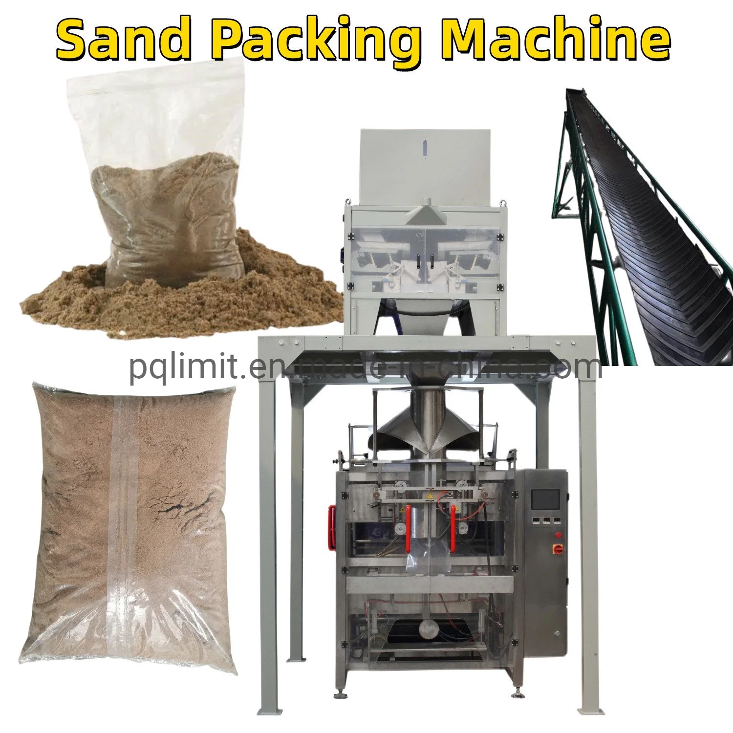 25kg River Sand/Stone Automatic Vffs Packing Machine with Rubber Conveyor