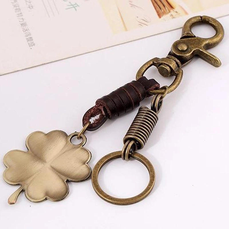 Clover Lucky Straw Vintage Cowhide Car Keychain Backpack Pendant