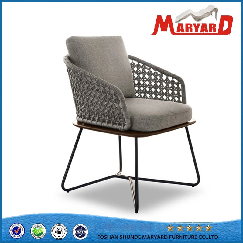 Outdoor Furniture Teak Base Rope Woven Stainless Steel Dining Chair