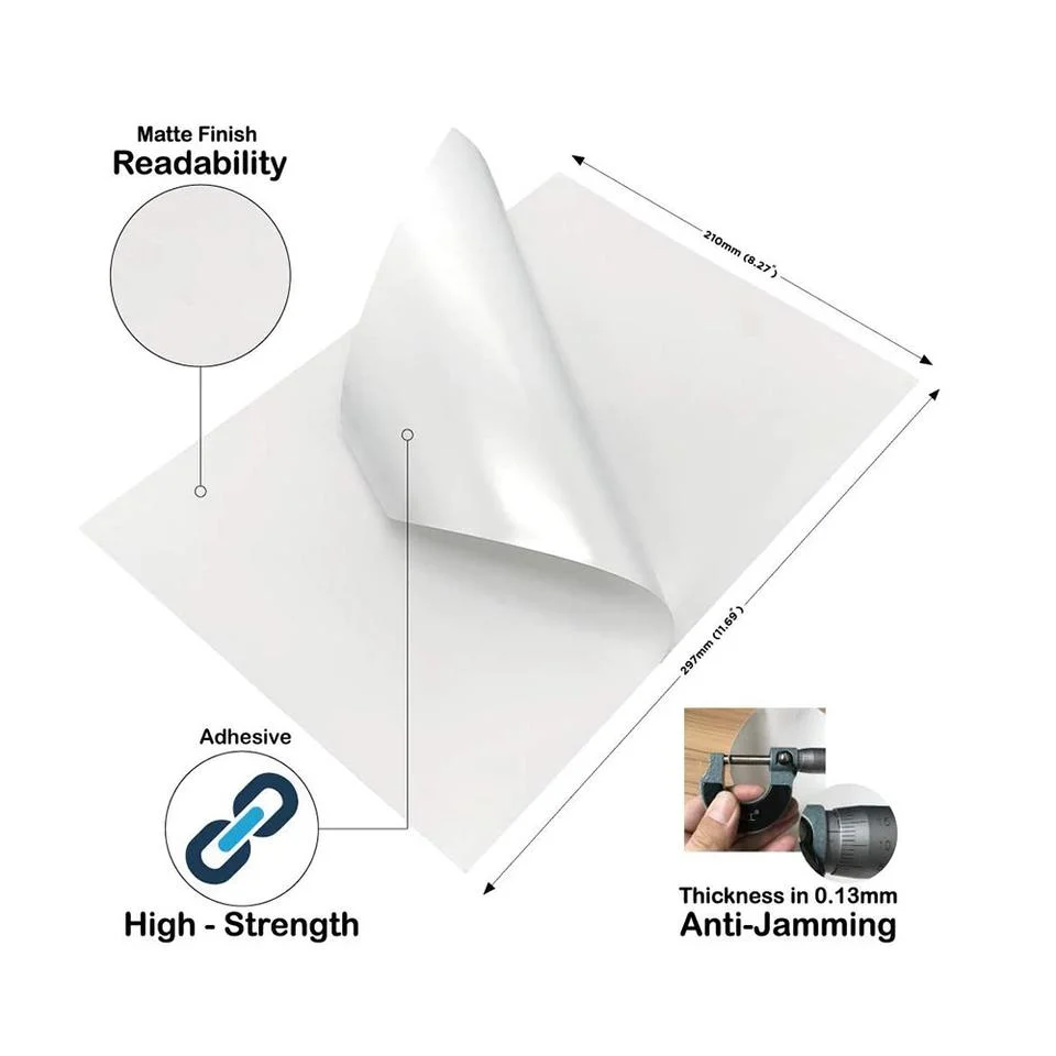 Adhesive Sticker Label Paper Sheet A4 Size Glossy or Matte Backside Yellow Type for Inkjet or Laser Printing