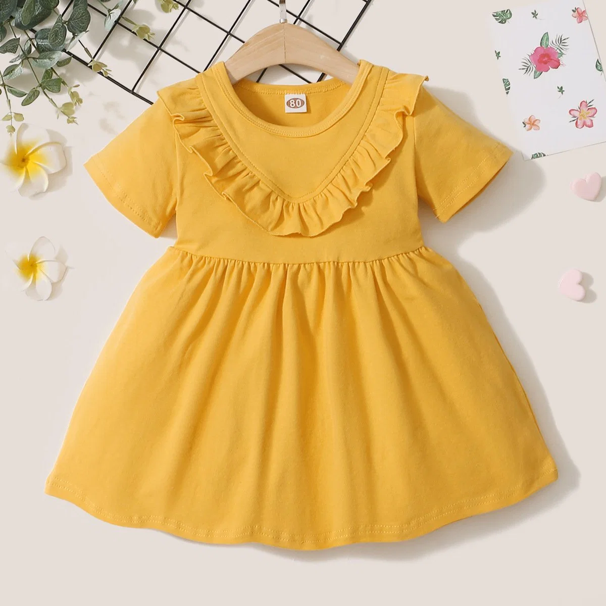 Girls Dress Summer 2023 New Comfortable Solid Color Dress Baby Clothes