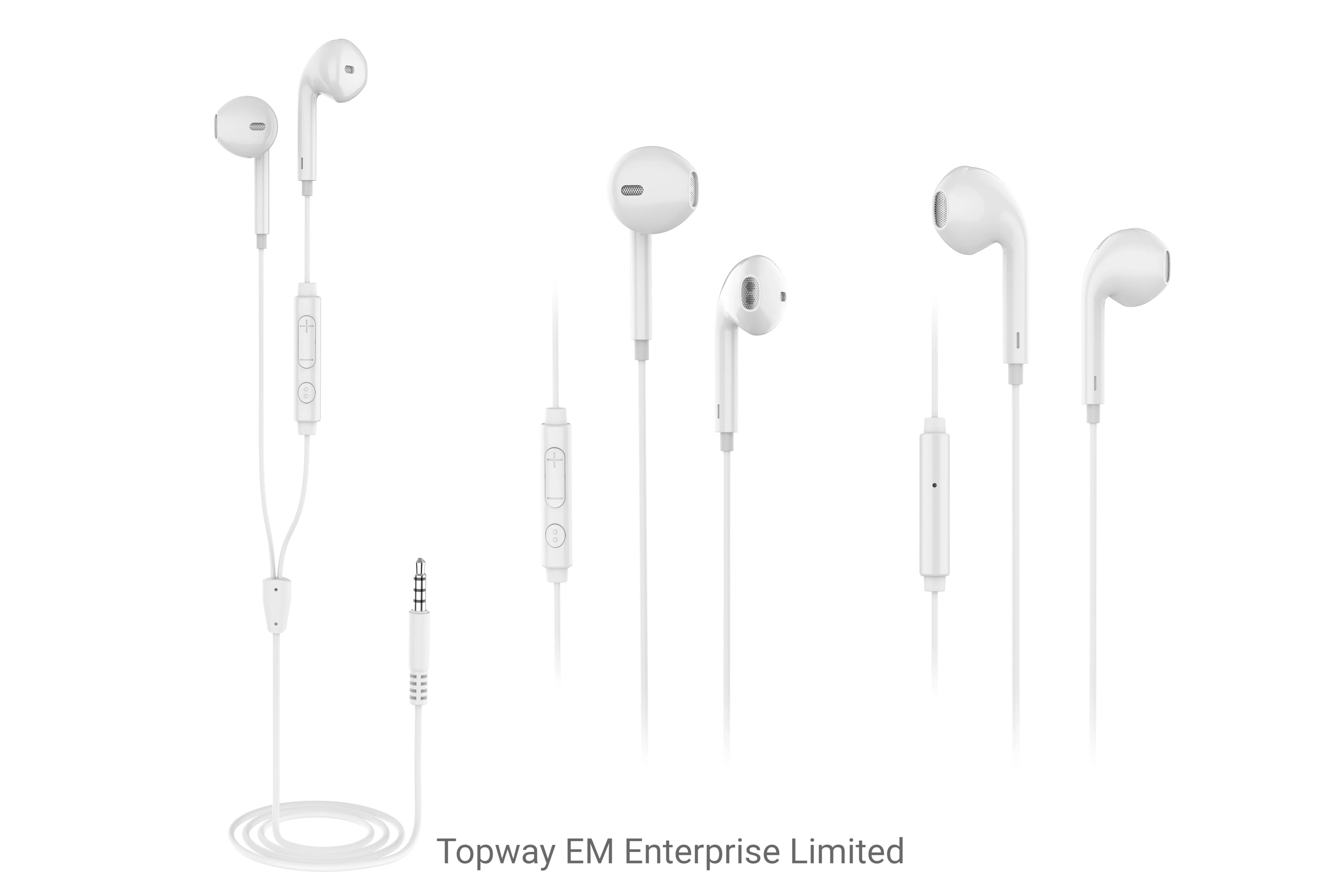 Auricular com fios de estilo americano com microfone de controlo de volume para Telemóvel