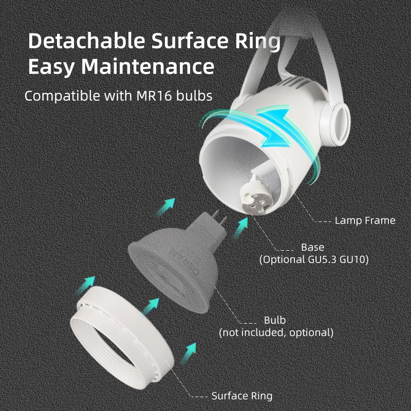 Aluminium LED MR16 GU10 GU5,3 Glühlampe wechselbare Scheinwerfer Fixture Spur Lichtgehäuse