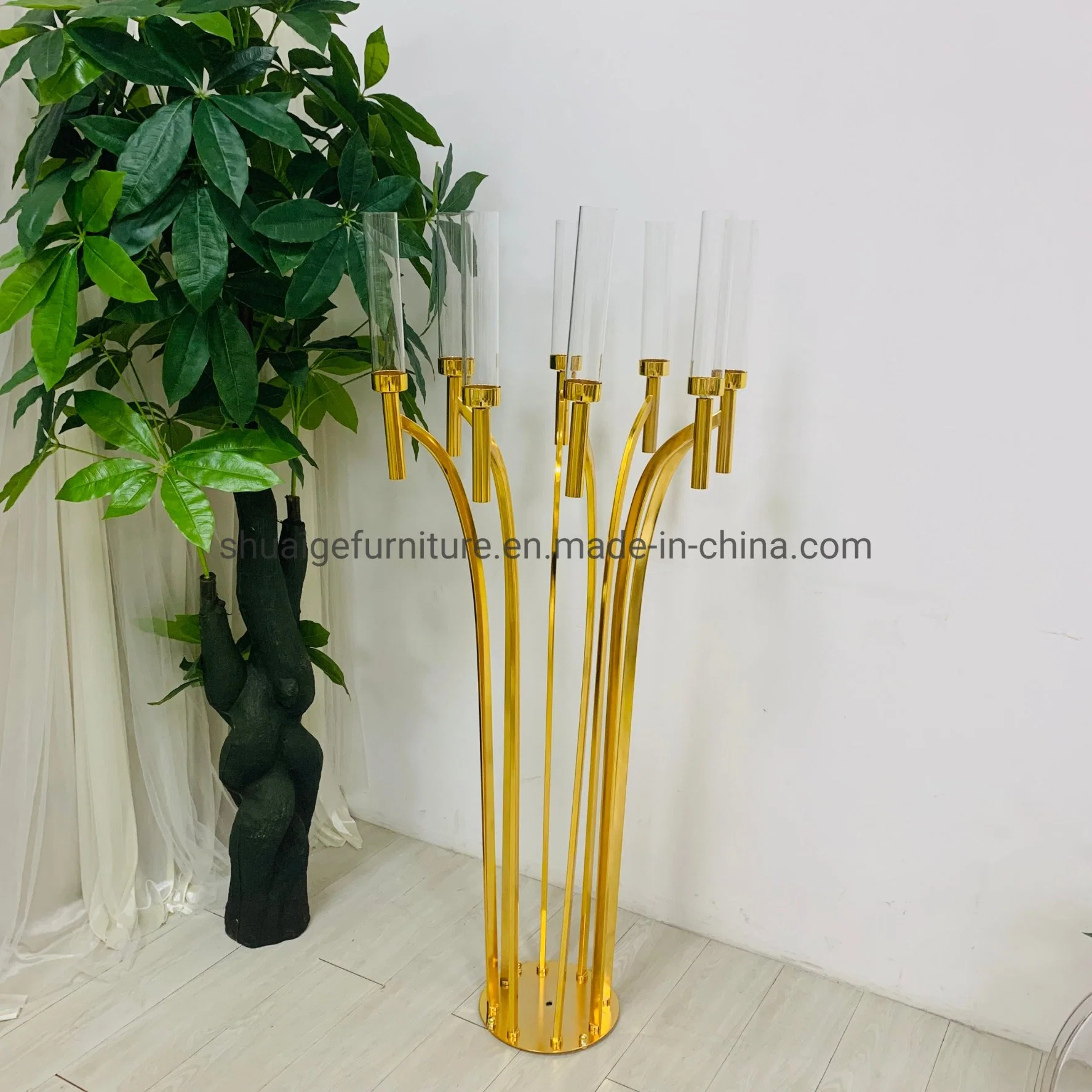 Hot Selling Glass Gold Metal Candle Holder for Table Use