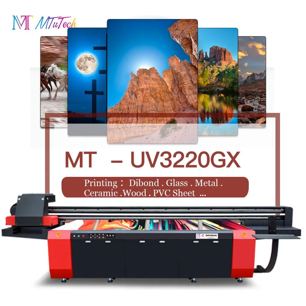 Mt Imprimante grand format LED UV à plat 2513 3220 pour l'impression sur Dibond, métal, acrylique, PVC, plastique, céramique, bois et verre.