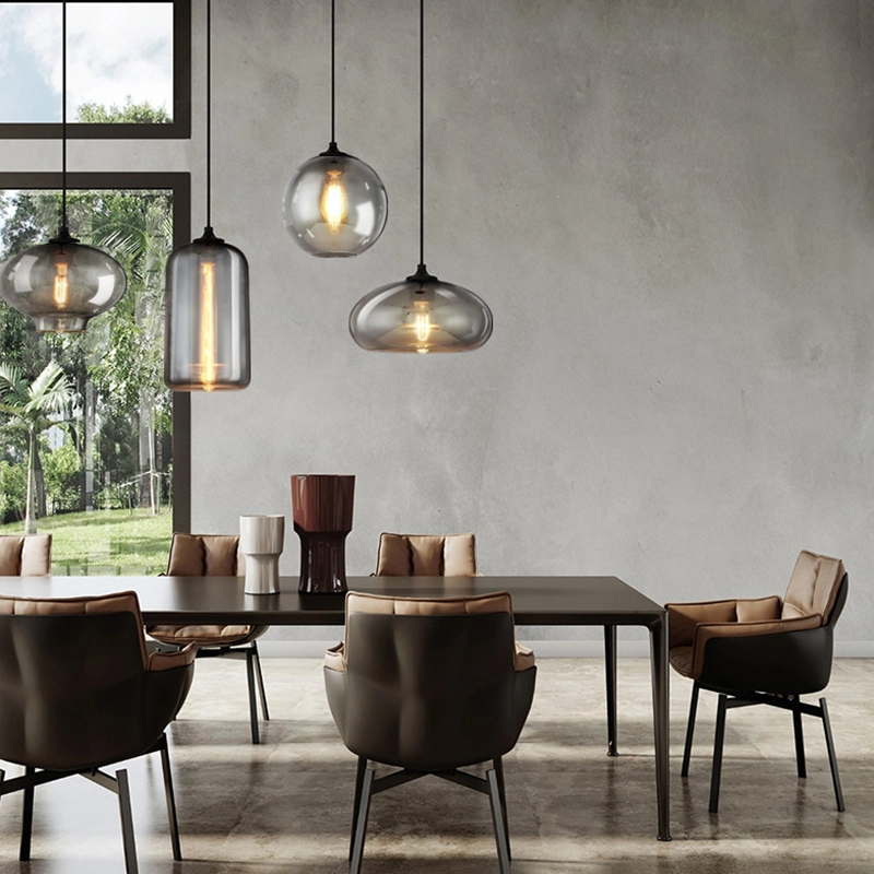 Zhongshan Lighting Retro Nordic Design LED de suspension pour la salle à manger Chambre cuisine Table Bar Chambre Art Noir plafond en verre Lustre E27