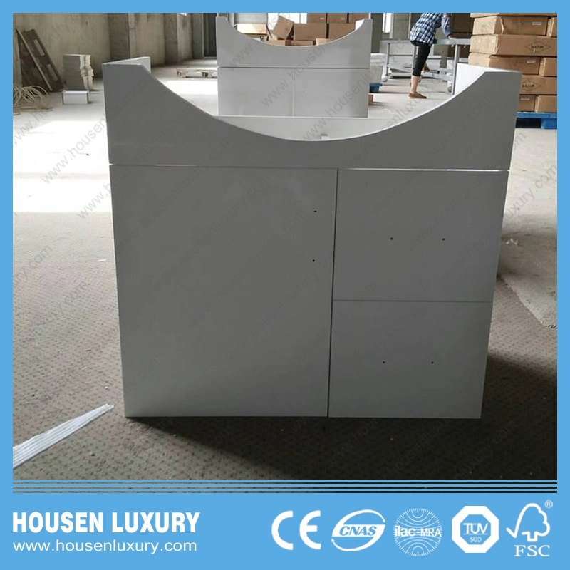 PVC or MDF Material Big Belly Basin White Paint Frosted Glass Door New Modern Floor-Standing Bathroom Cabinet