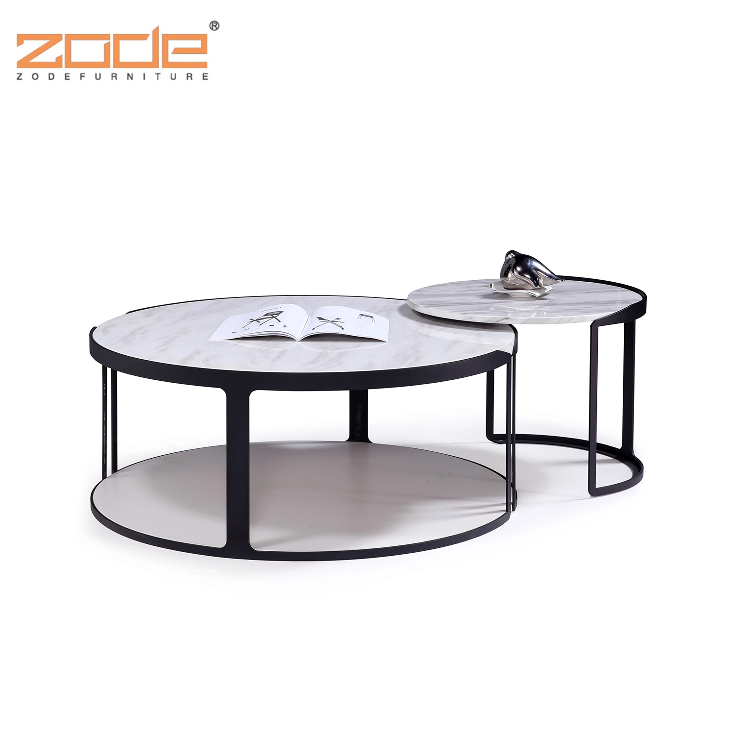 Zode гостиную мебелью черного цвета из нержавеющей стали на ногах круглые мраморные верхний набор таблицы кофе компоновки