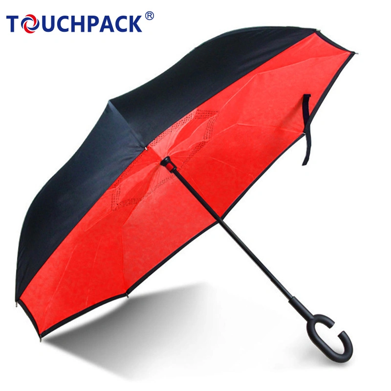 Amazon Best Seller Double Fabric Windproof C Shape Handle Upside Down Inverted Reverse Umbrella