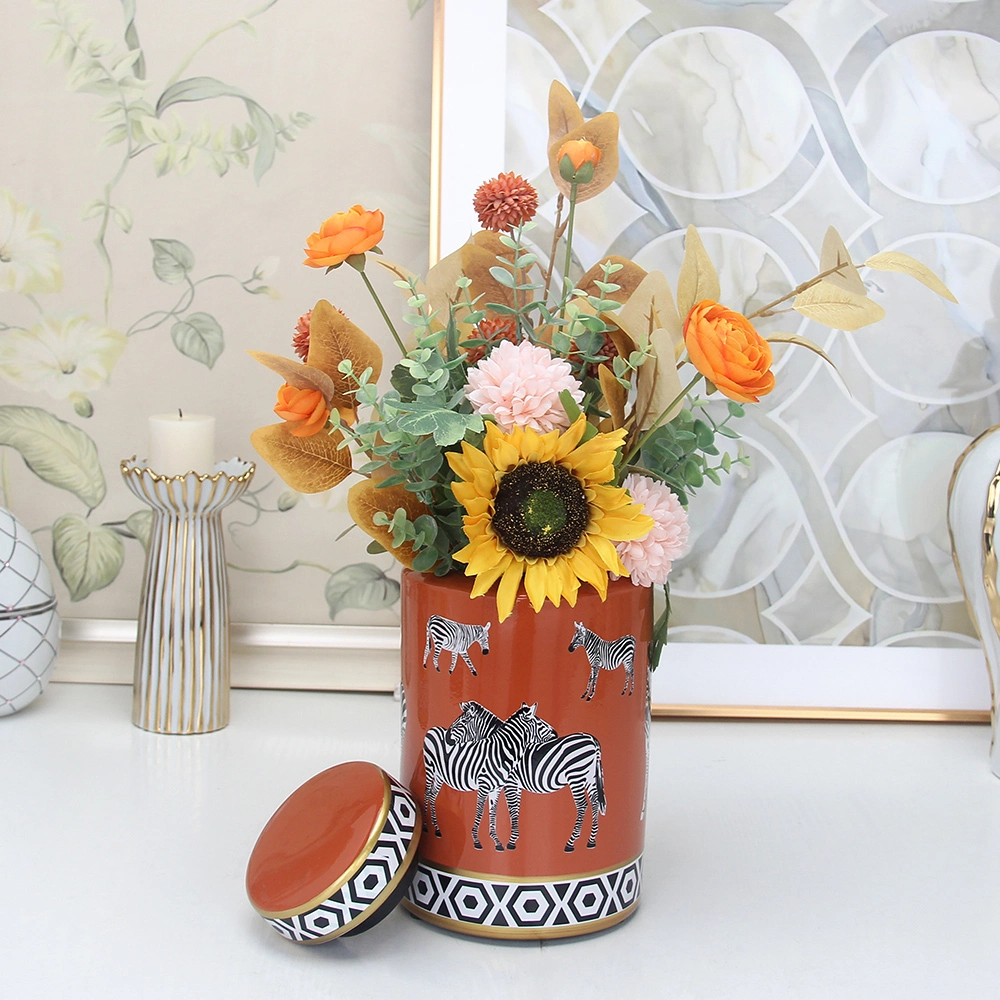 J021 Licht Luxus Porzellan Crafts Vase Orange Zebra Muster Lagerung Flaschen Sets Keramikbehälter Behälter