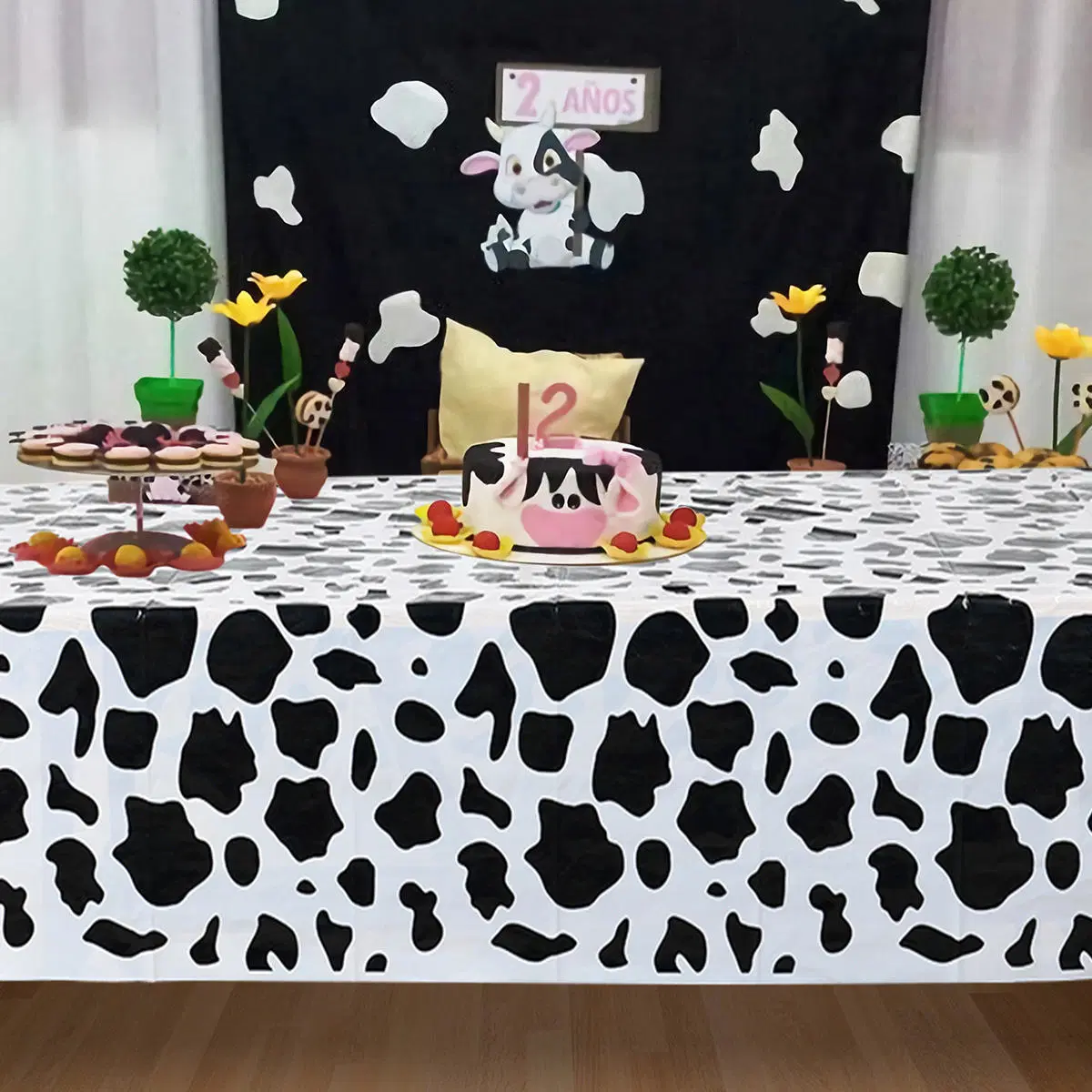 Black White Pattern Cow Themed Disposable Tableware Set Birthday Party Supplies