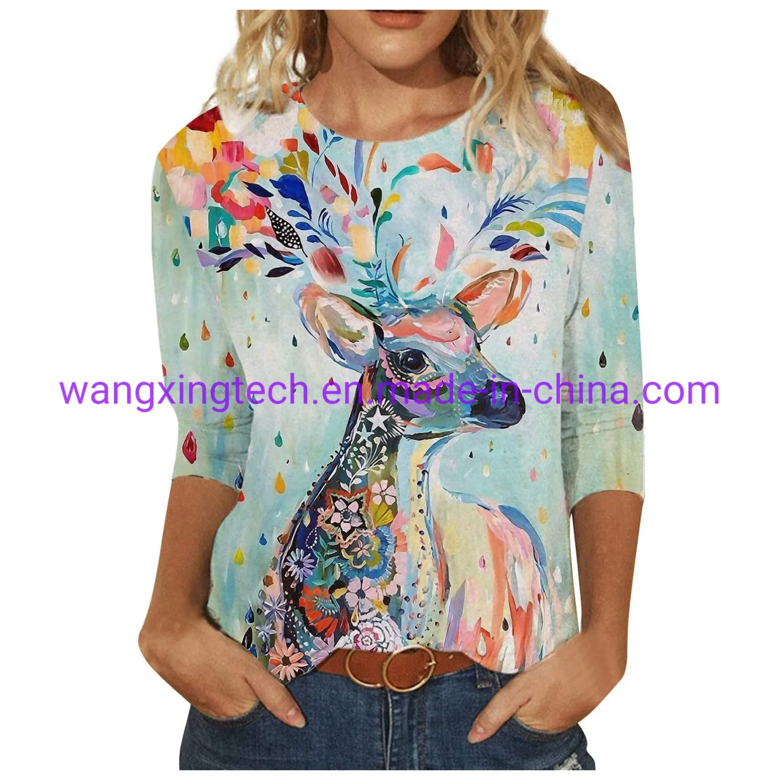 Wholesale/Supplier Trend 2022 Summer Fashion Women's Clothing Independent Station New Digital Printing Loose Round Neck Short-Sleeved Shirts