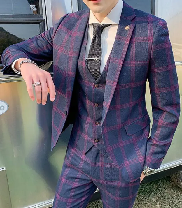 Coat Pant Design Mens Wedding Suit Plaid Groom Wedding Apparel Mtm Suit