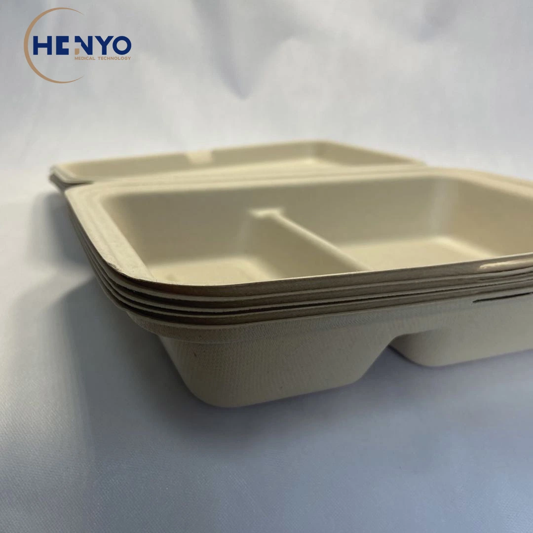 9 * 6 Two-Compartment Double-Compartment Sugar Cane Pulp Compostable Disposable Lunch Box Takeaway Box