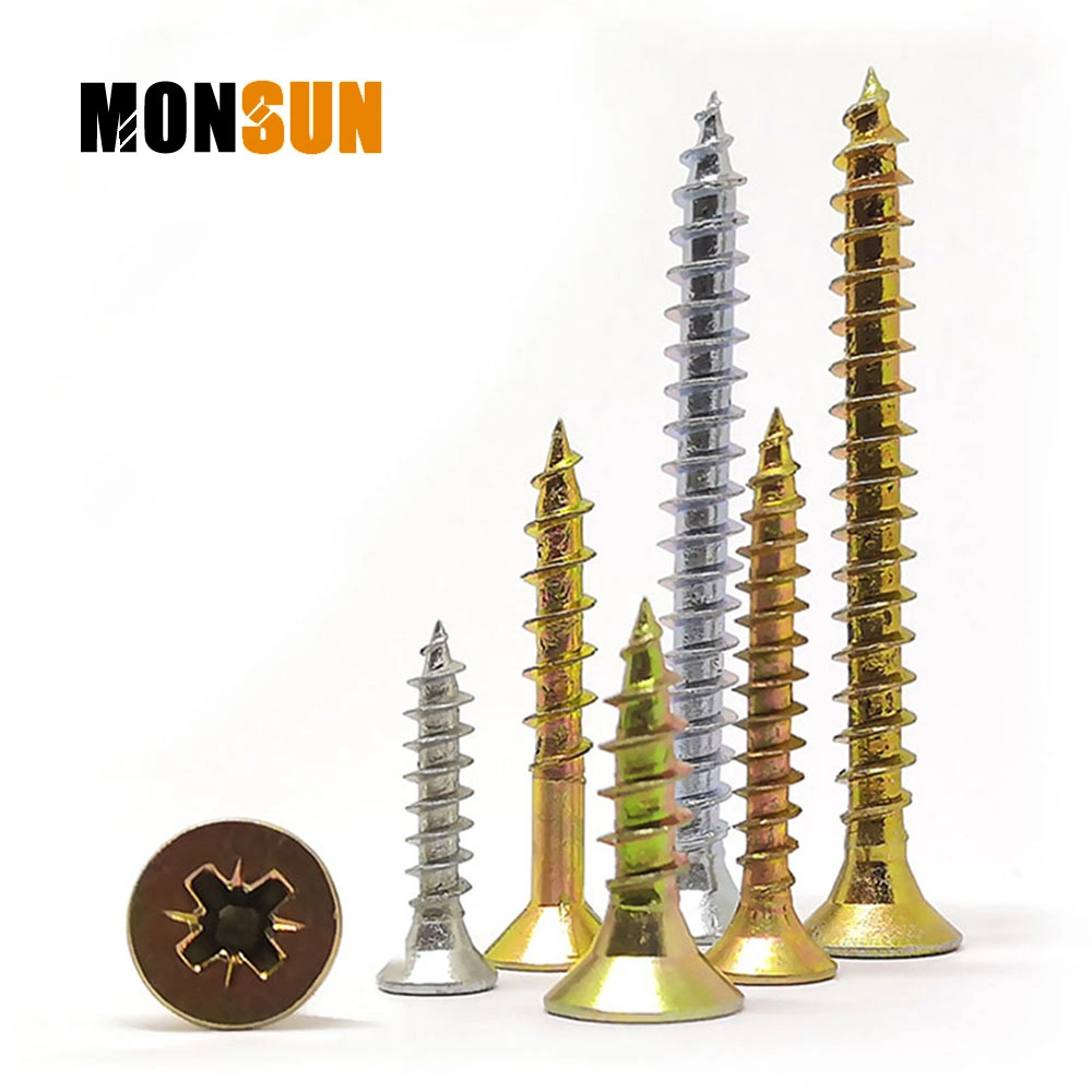 Yellow Clear Zinc Plated Pozidriv Csk Countersunk Head Fasteners Hardware Galvanised Cabinet Wood / Chipboard Screw Made in China