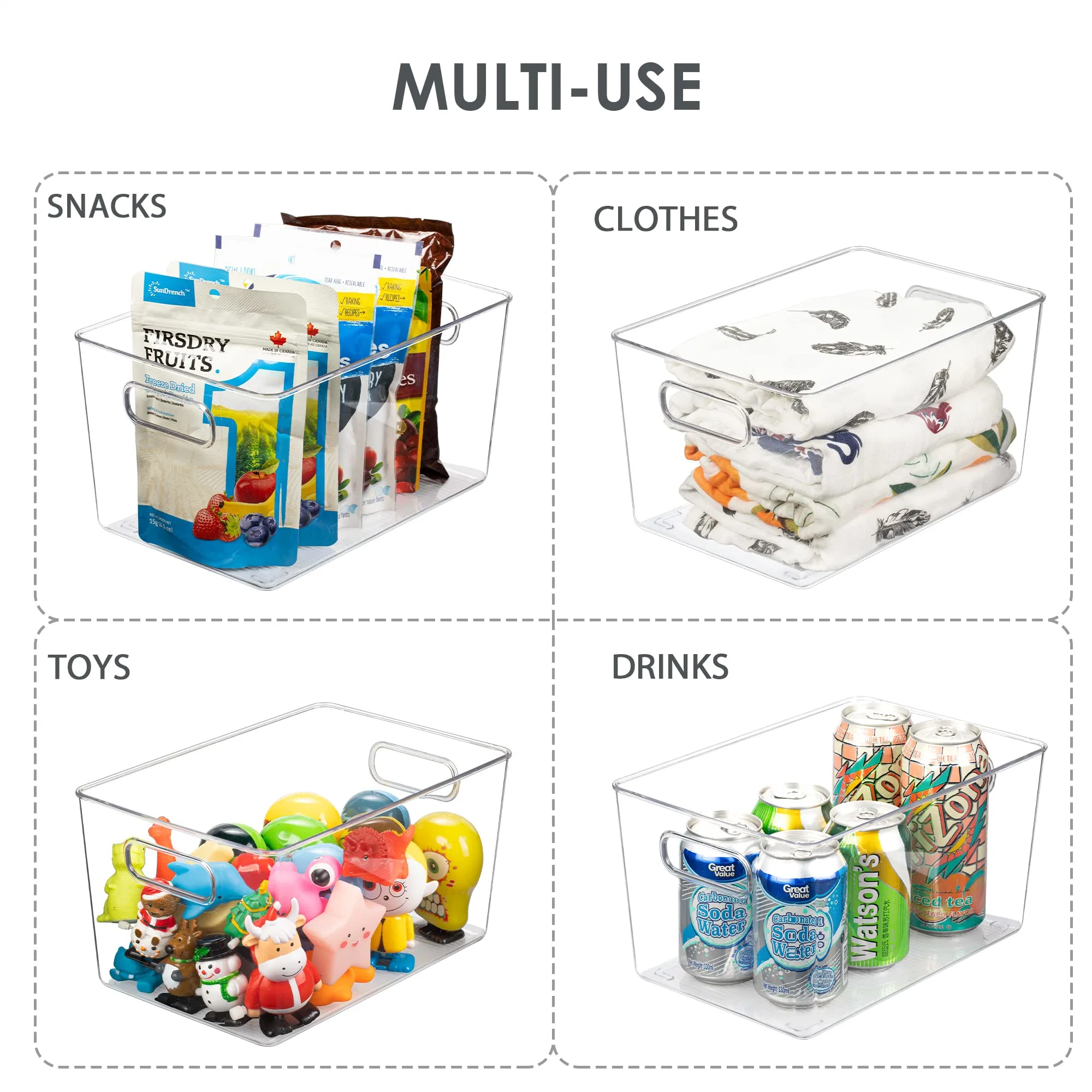 Clear Pantry Storage Organizer Bins Plastic Food Storage Bins Handle Storage Box