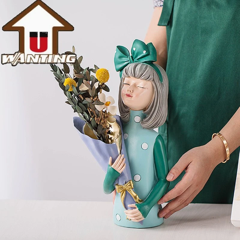 Heißer Verkauf Mädchen Bouquet Skulptur Desktop-Dekor Mode Möbel Hoch Qualitätsgeschenk