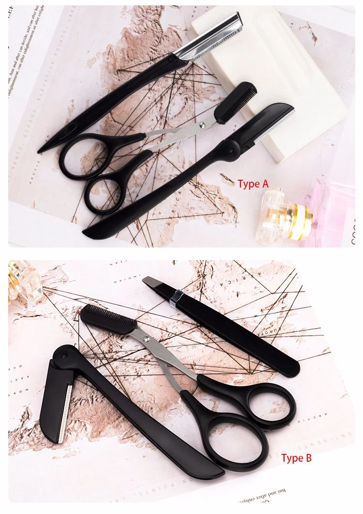 OEM Beauty Makeup Tools 3PCS Black Series Tweezers Scissors with Eyebrow Trimmer Set