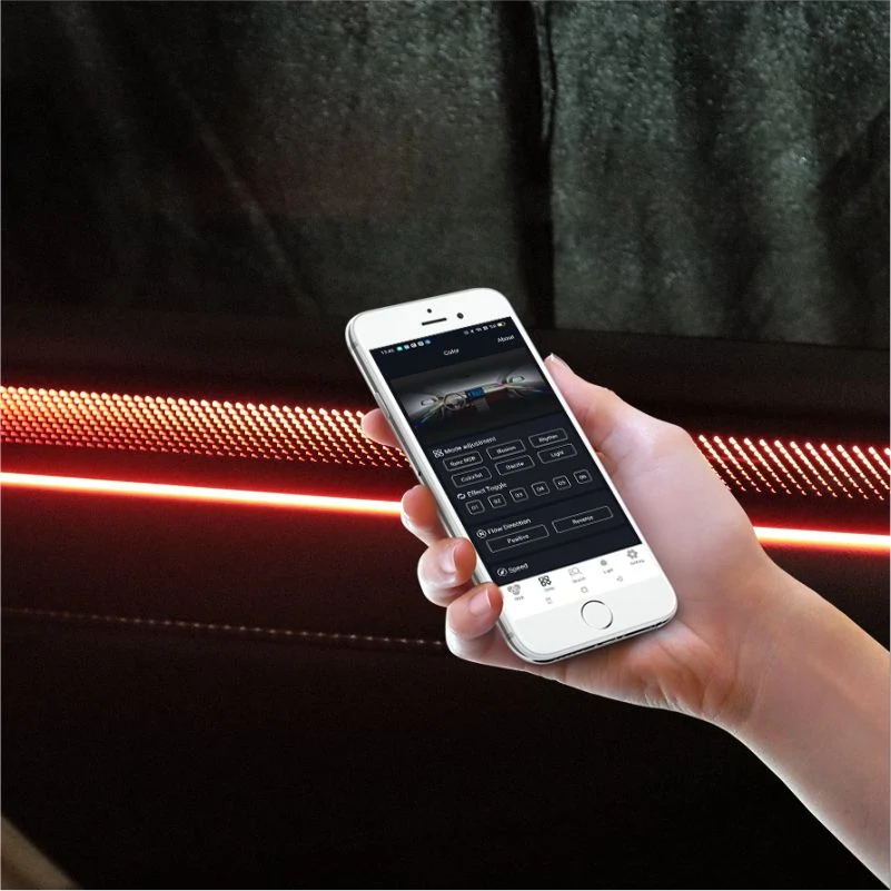 Luxury Car Customization Low Voltage Protection Optical Fiber LED Car Ambient Light with 8 Colors Changing Modes