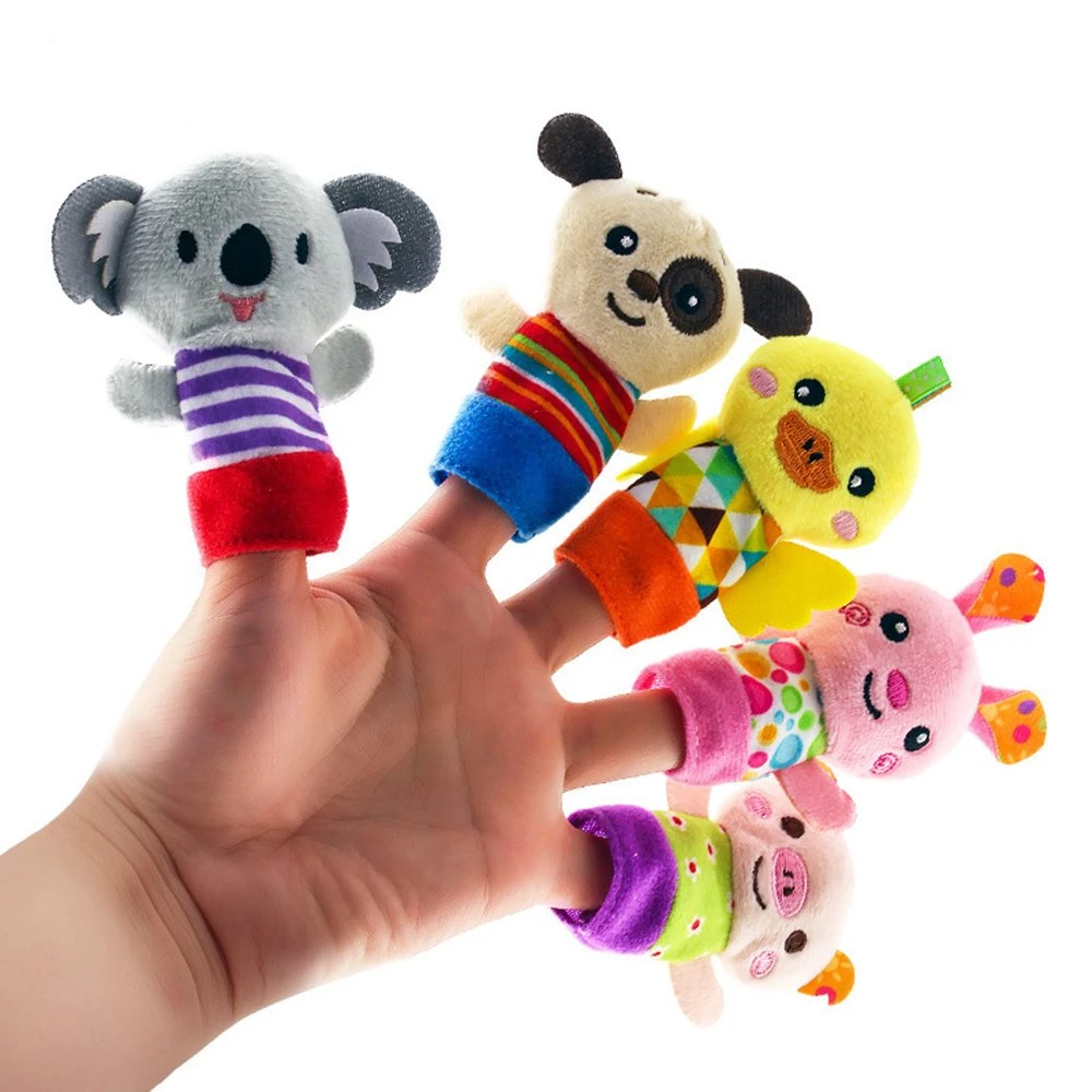 Promotion Wholesale/Supplier Play Baby Plush Toy 5PCS in 1set Rabbit Elephant Finger Puppet