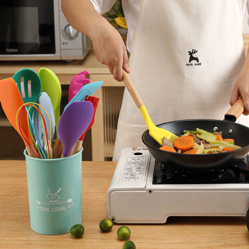 Silicone Wood Handle Cookware, Heat Resistant Kitchen Tools