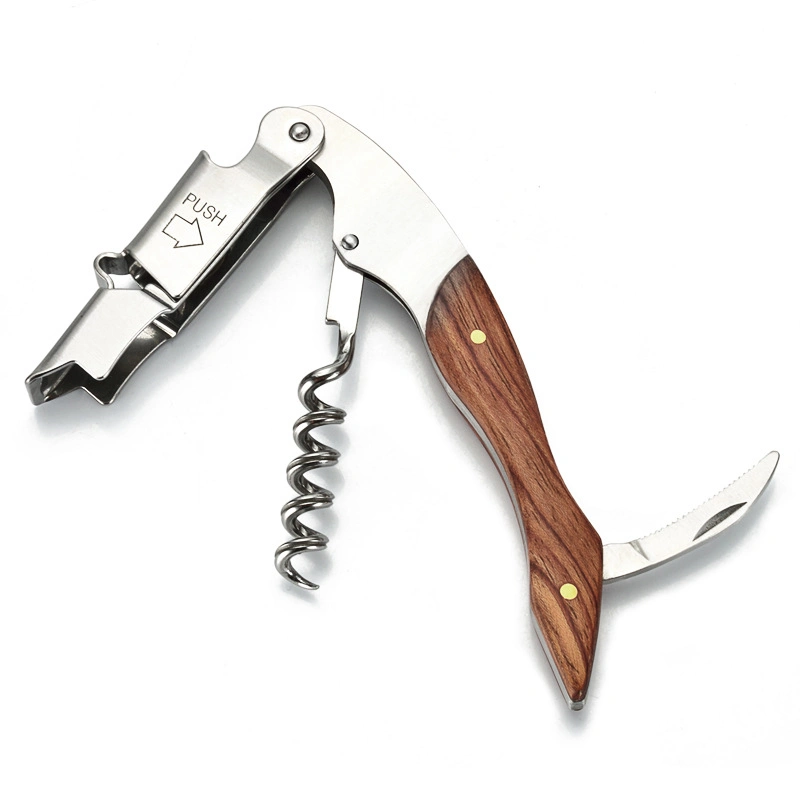 Stainless Steel with Wood Handle Cork Screw Wine Bottle Opener