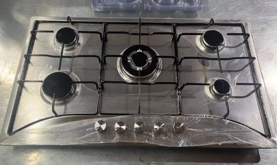 Enamel Pan Support 5 Burners Stainless Steel Panel Built-in Gas Stove