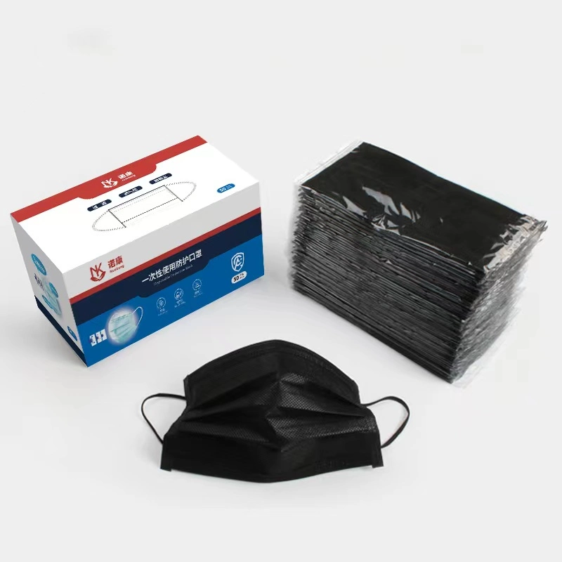 Black Face Mask 3 Ply Non Woven Disposable Civil Face Mask Skin Care and Waterproof, Dust Proof
