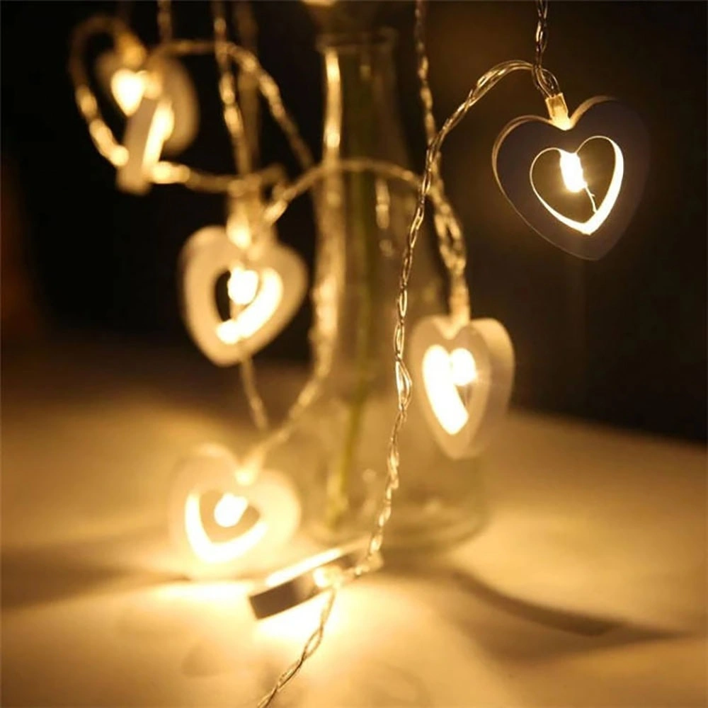 Wooden Love Peach Heart-Shape Modeling Holiday Flashing Fairy LED Christmas String Light