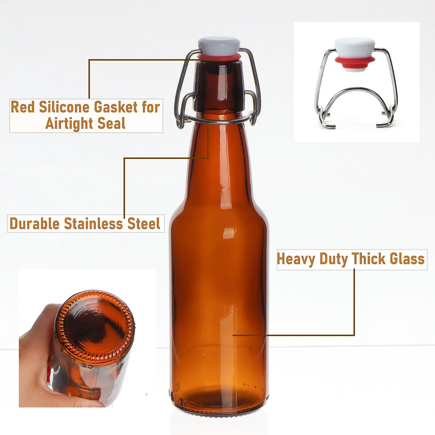 500ml Pop Swing Top Glass Beer Bottle with Airtight Rubber Seal Flip Caps