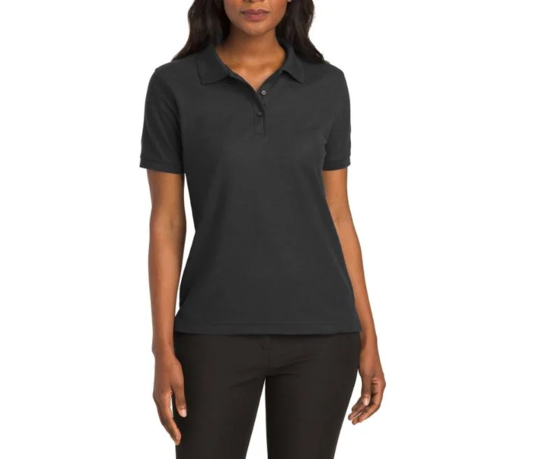 Women Cotton Short Sleeve Plain Golf Ribbing Polo Shirt with Logo Printing