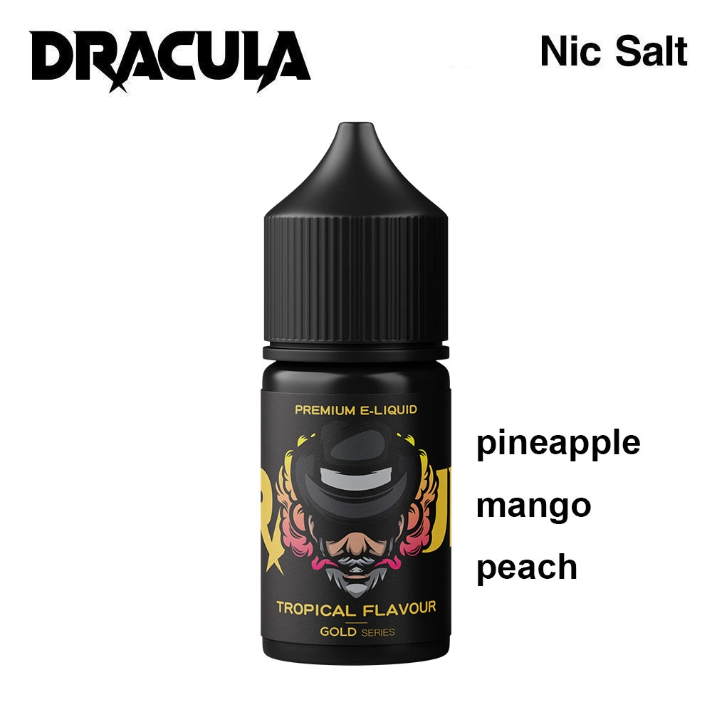 Drácula sabor tropical de Oro de la sal de la nicotina e-líquido, 6, 4, 50mg, 30ml, Fruit-Flavored E jugo proveedor mayorista, disponible para OEM y ODM.