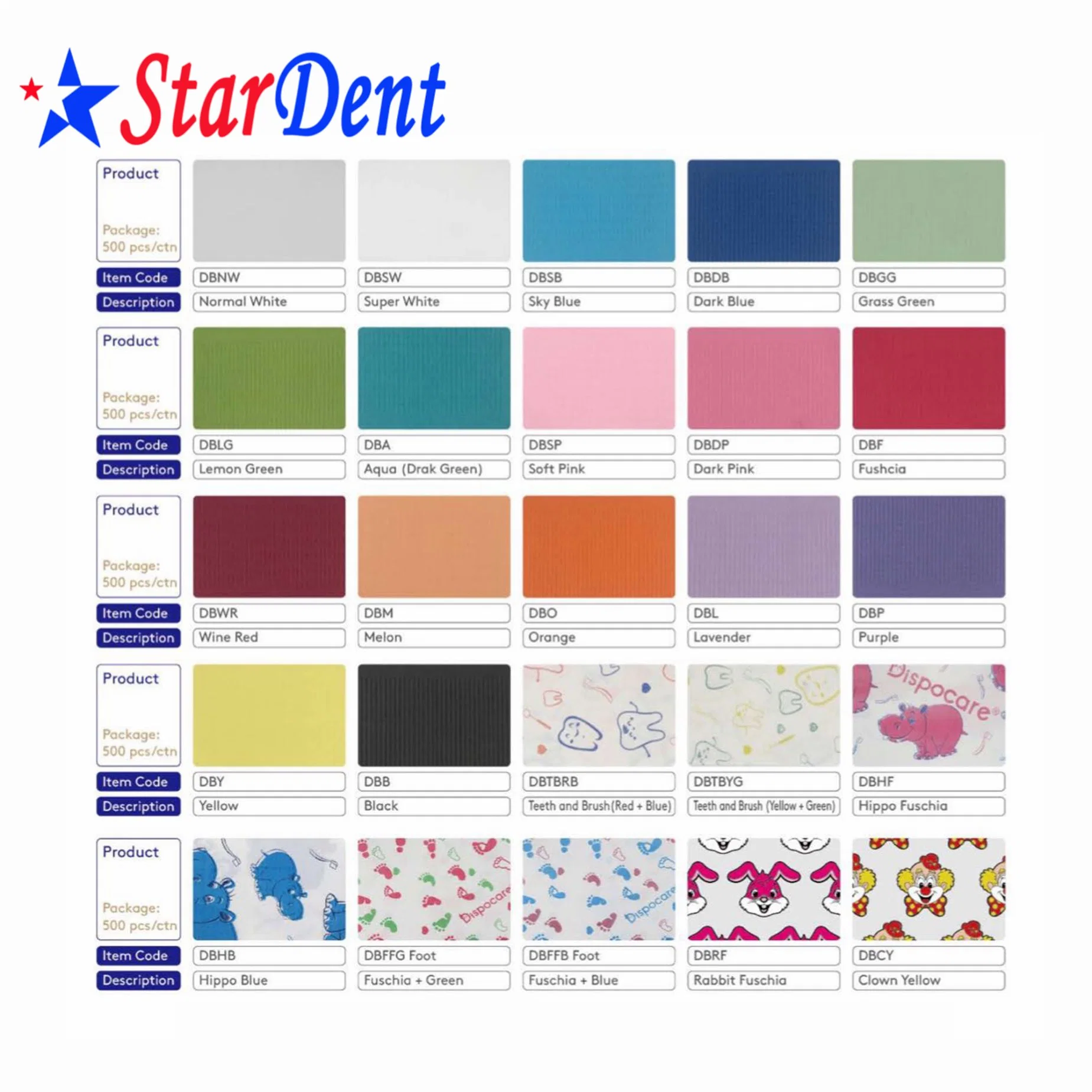 Factory Price Disposable Dental Bibs 7 Colors Available