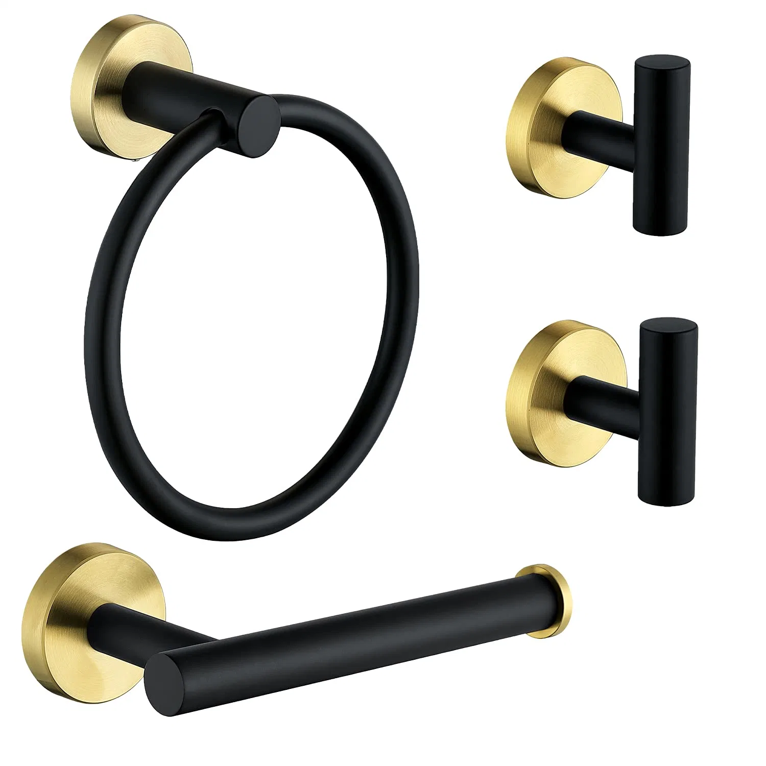 Towel Ring Toilet Paper Holder Robe Towel Hooks 4-Piece Bathroom Hardware Set