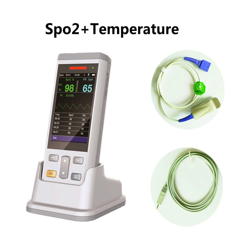 Vt200b Handheld Pulse Oximeter Adult Fingerclip SpO2 Sensor, Temperature Probe, Measuring SpO2 and Temperature Pulse Oximeter Monitor