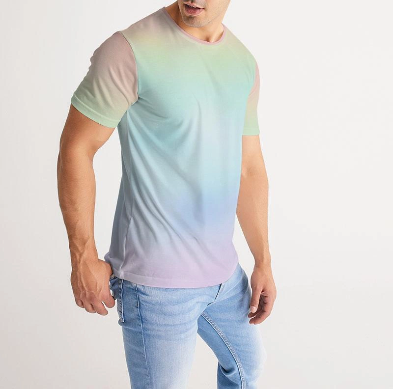 Premium Quality Soft Comfortable Cotton Muscle Fitness Gradient Rainbow Color Printed T Shirt