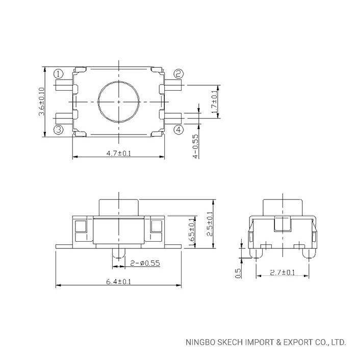 4,7 x 3,5 mm Mini SMD/SMD-Tact-Schalter, vertikaler Flachsteckanschluss Drucktastenschalter