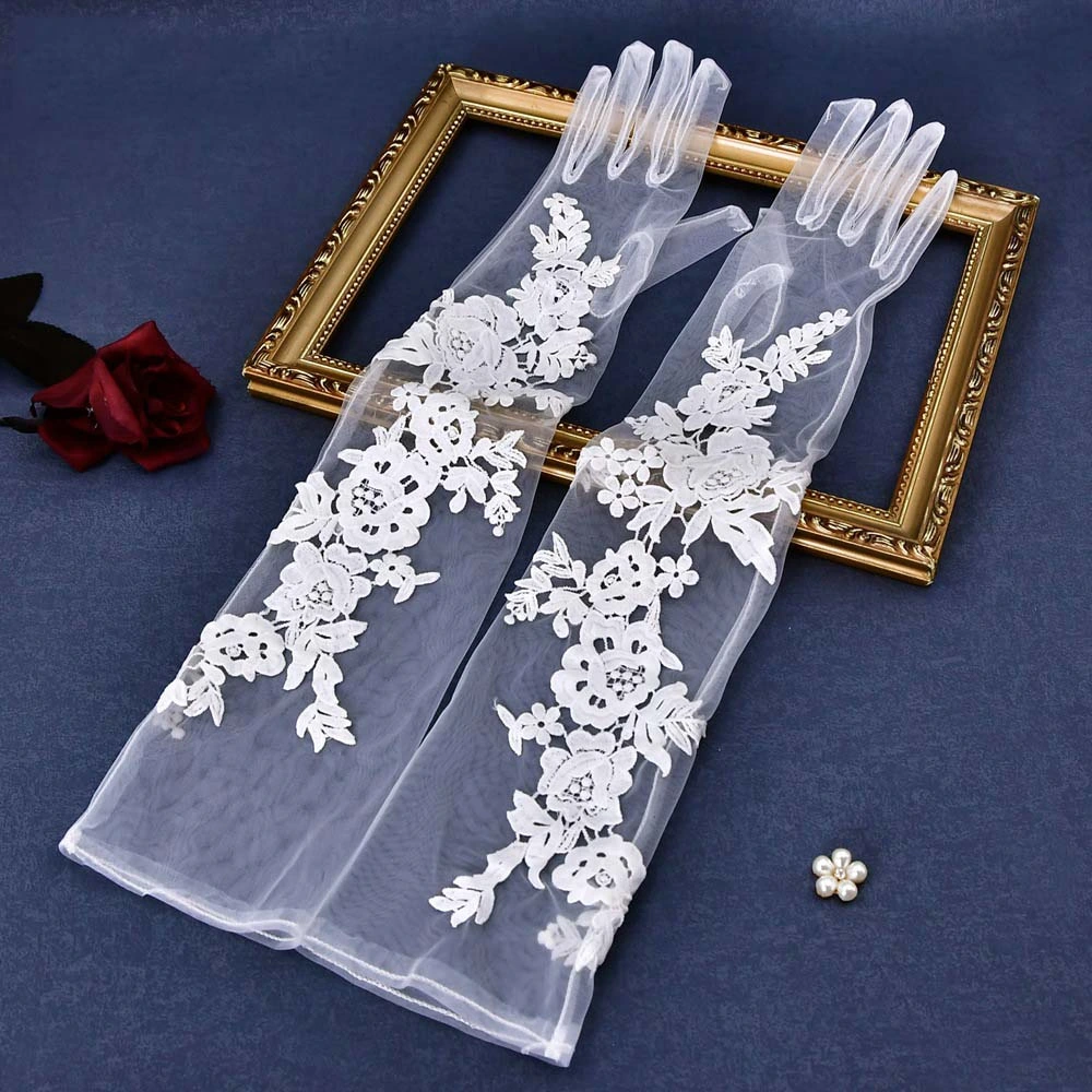 Hwg3011 Transparent Lace Long Gloves Bridal Party Dress Accessories Wedding Accessory