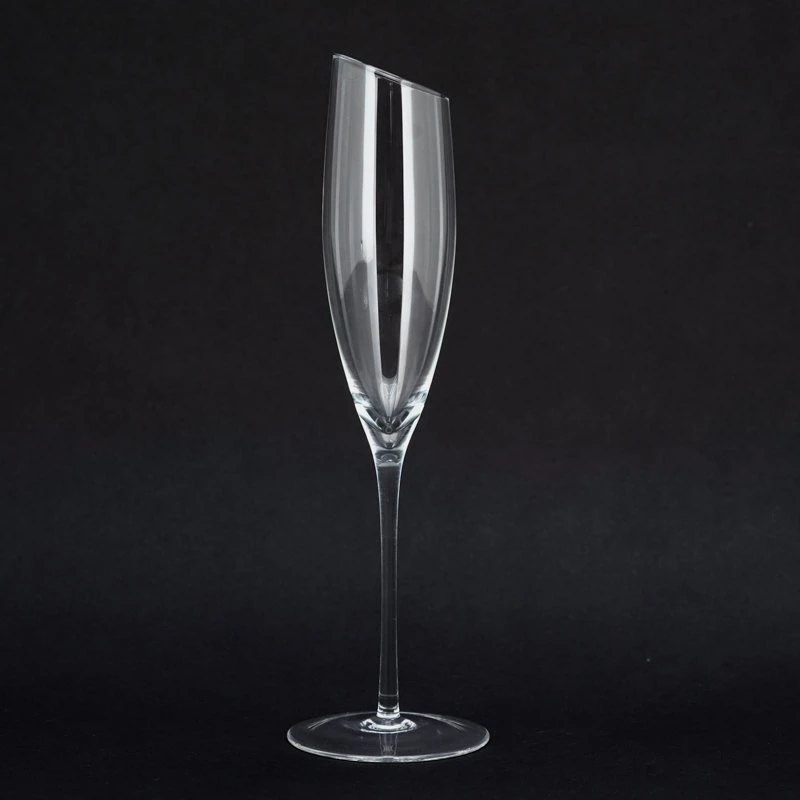 Mouth Blown Handmade Custom Made Logo Angled Rim Champagne Glass