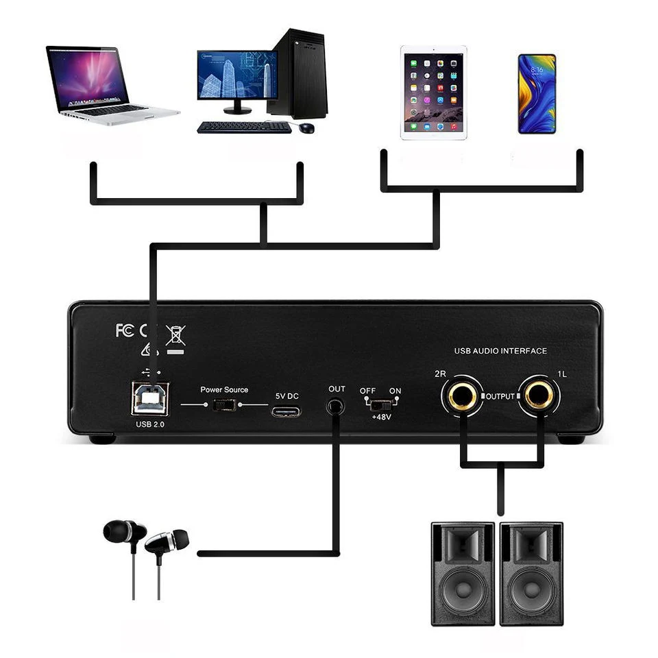 Professional Podcast Kit Equipment Soundcard Audio Interface Sound Card