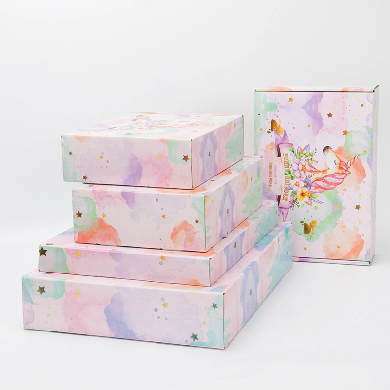 Unicorn Pattern Surface White Corrugated Paper Inner Airplane Box Foldable Holiday Children's Gift Shoes Packaging Paper Box